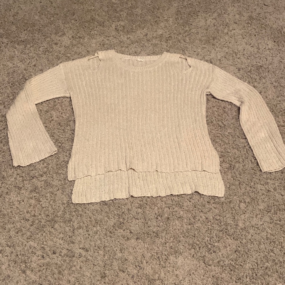 Hem & Thread Cream Sweater with holes on shoulders.  Size Large